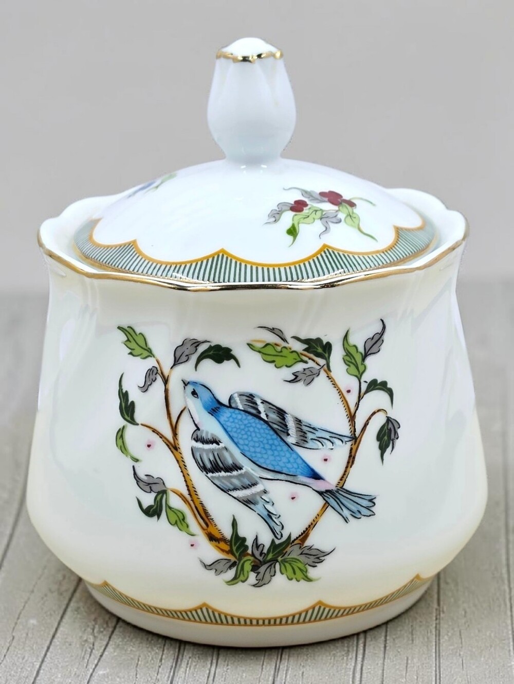 Georges Briard Woodland Melody Lidded Sugar Bowl Blue Bird Porcelain